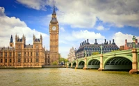 Palace of Westminster and Big Ben Overlooking the River Thames