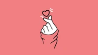 finger heart, pastel pink, minimalist, pastel background, 5k wallpaper