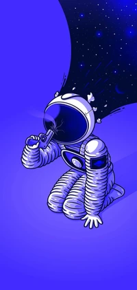 Electric Blue Astronaut Surrounded by Cosmic Gas