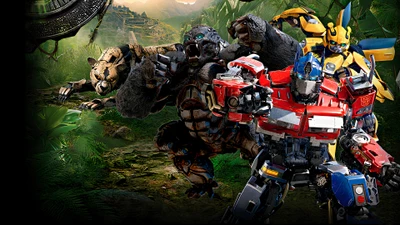 Transformers: A Ascensão das Bestas - Optimus Primal, Bumblebee e Cheetor se unem na selva