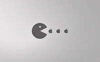 Logo inspiré de Pac-Man avec des icônes de pomme en noir et blanc