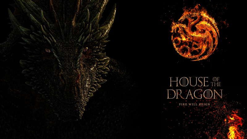 Близкий план дракона с огненным шаром на фоне (дом дракона, house of the dragon, hbo, сериал)