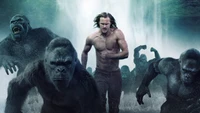 Humain contre grands singes agressifs dans un film d'aventure