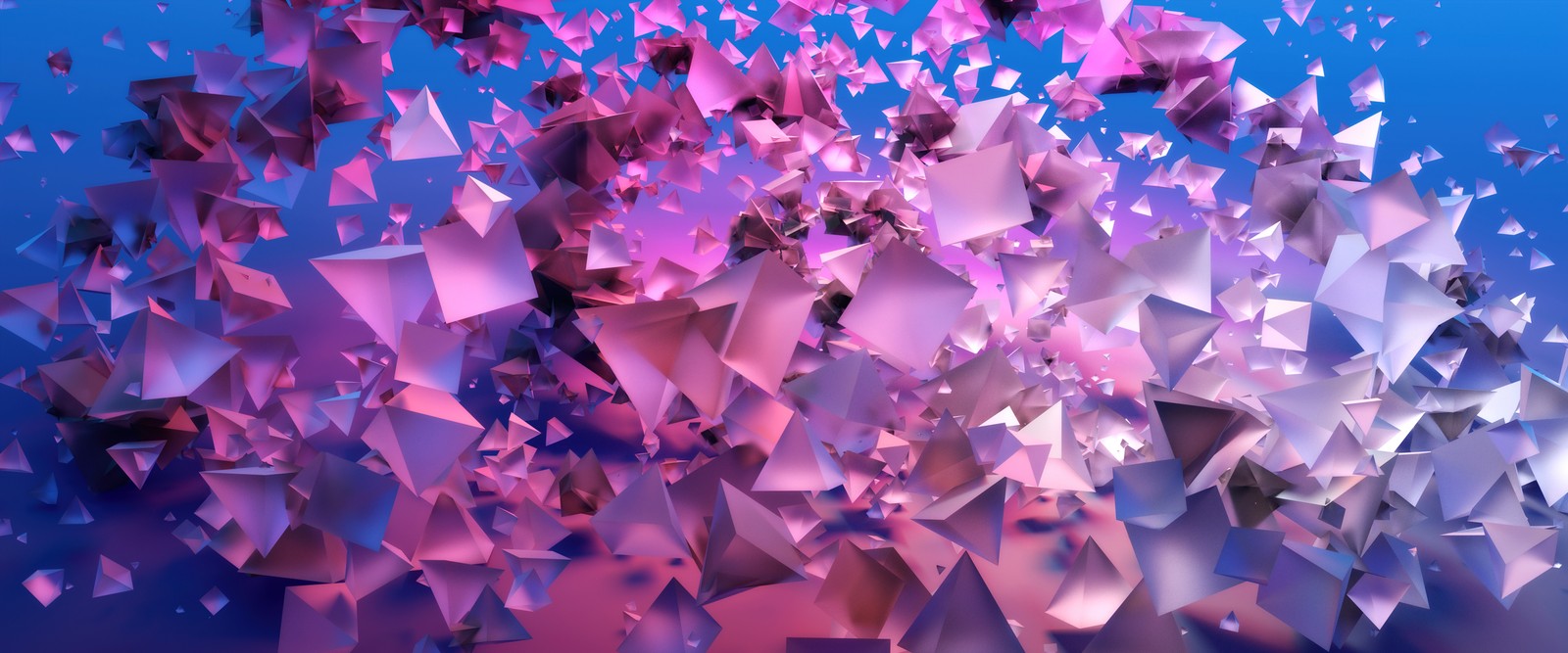 A close up of a bunch of pink and purple triangles (3d shapes, 3d background, gradient background, pink, frosty)