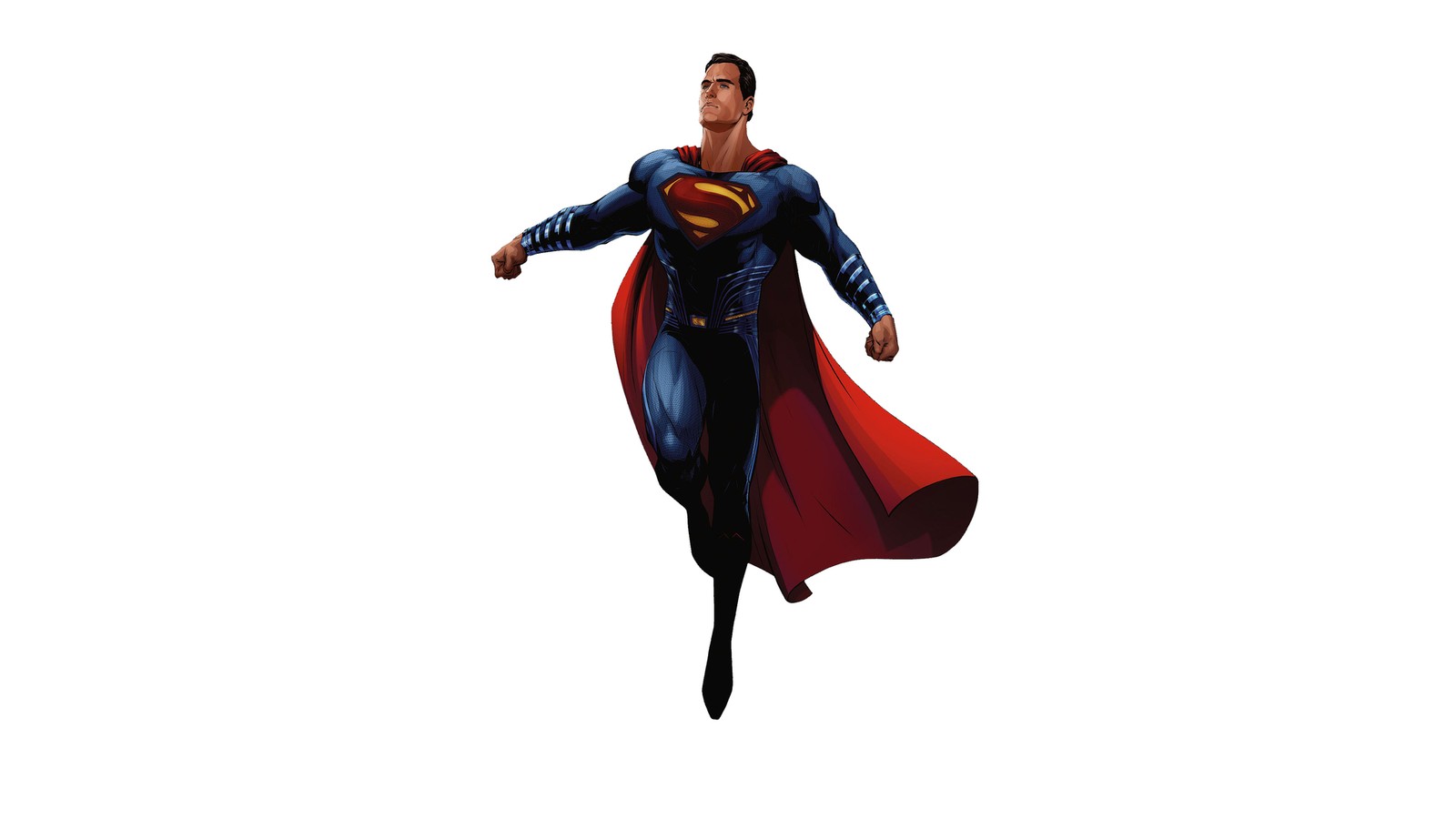 A close up of a superman flying through the air (dc comics, superman, wonder woman, batman, superhero)