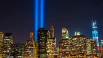 Horizonte de Brooklyn de noche con luces tributo