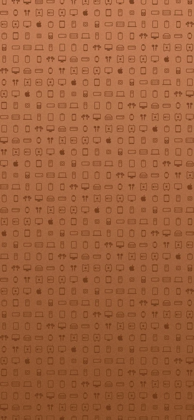 Symmetrical Pattern of Apple Icons on Brown Wood Background