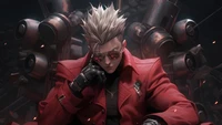 Vash the Stampede: Una presencia audaz en rojo en medio del caos