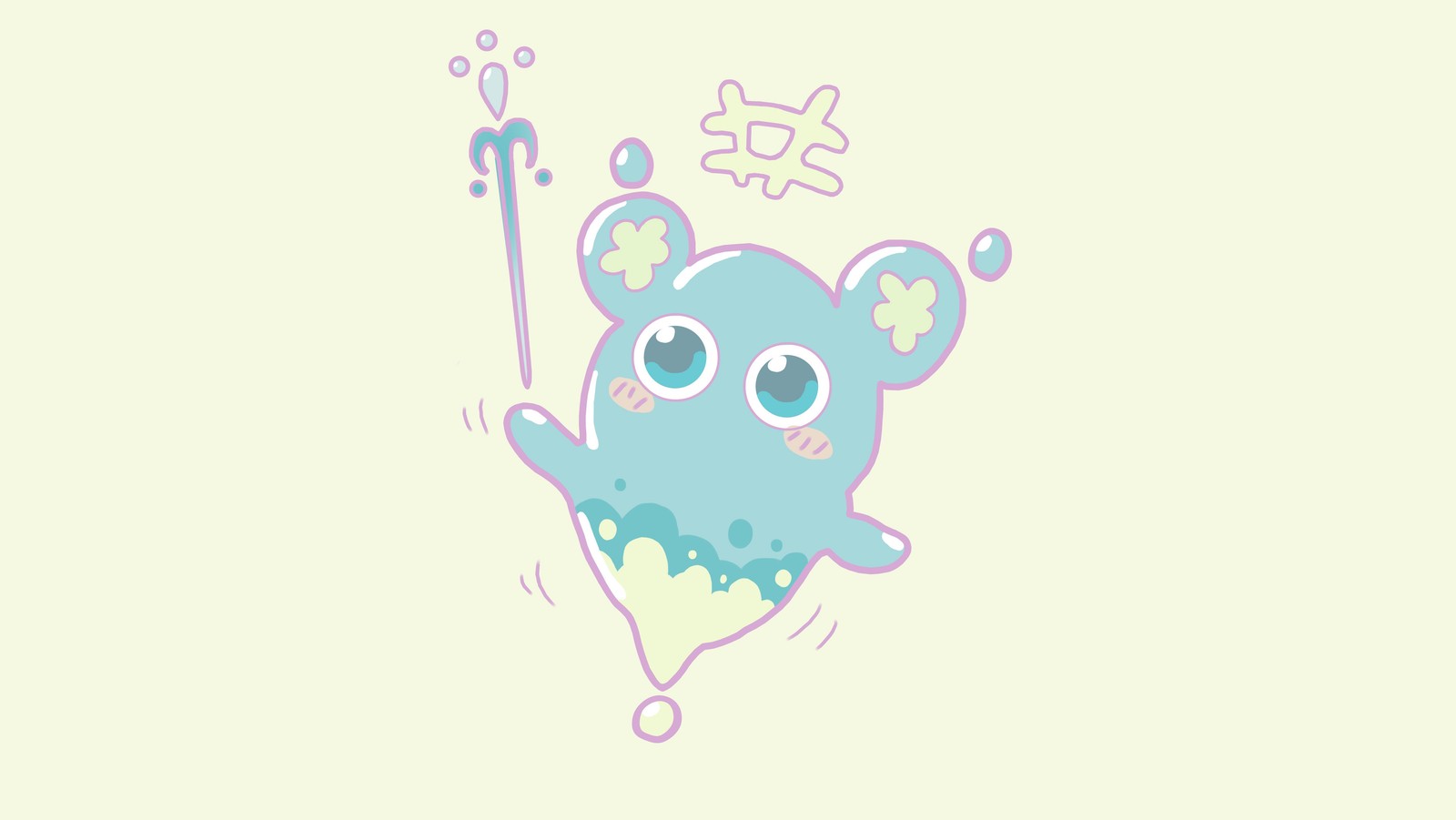 Un oso de dibujos animados con una varita y estrellas sobre un fondo amarillo (happy drippy, drippy cute, fondos claros, magia goteante, drippy artwork)