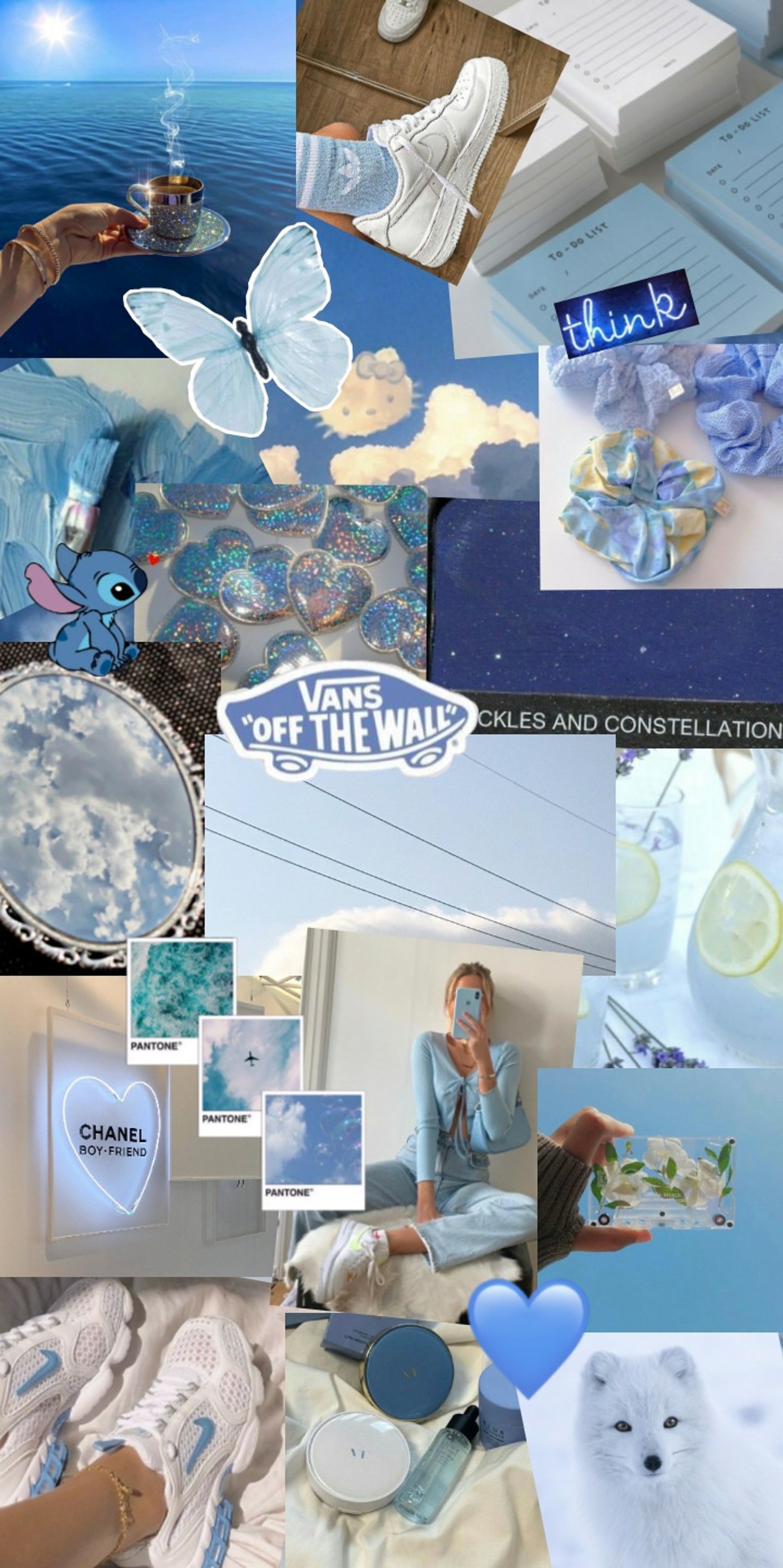 A close up of a collage of various pictures of a person (aesthetic, bleu, blue, blue aesthetic, collage)