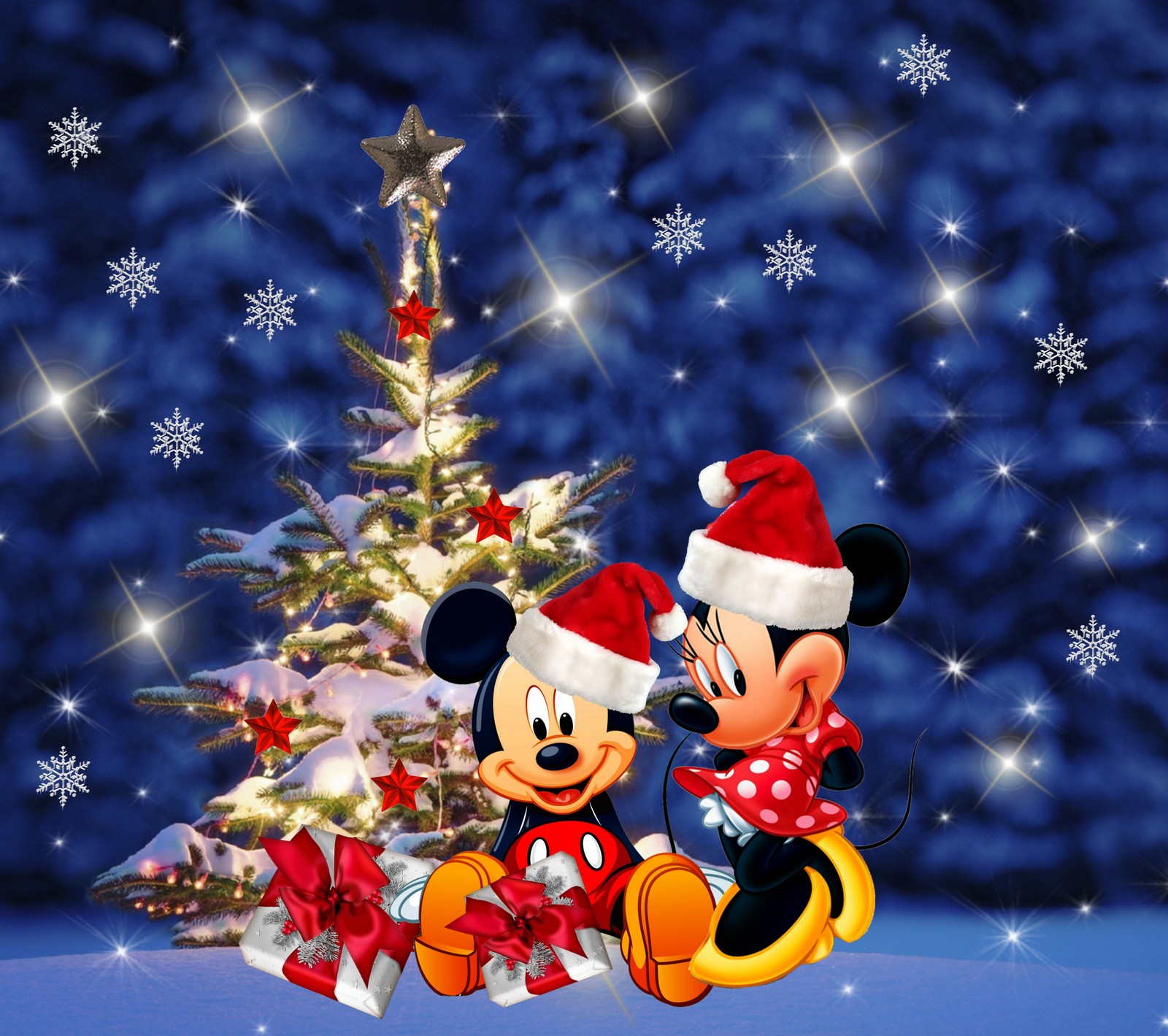 Weihnachts-hintergrundbild von mickey und minnie mouse (frohe weihnachten, mickey mouse, winter, weihnachten)