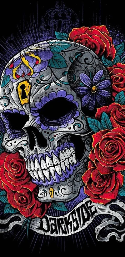 Darkside Skull Surrounded by Roses