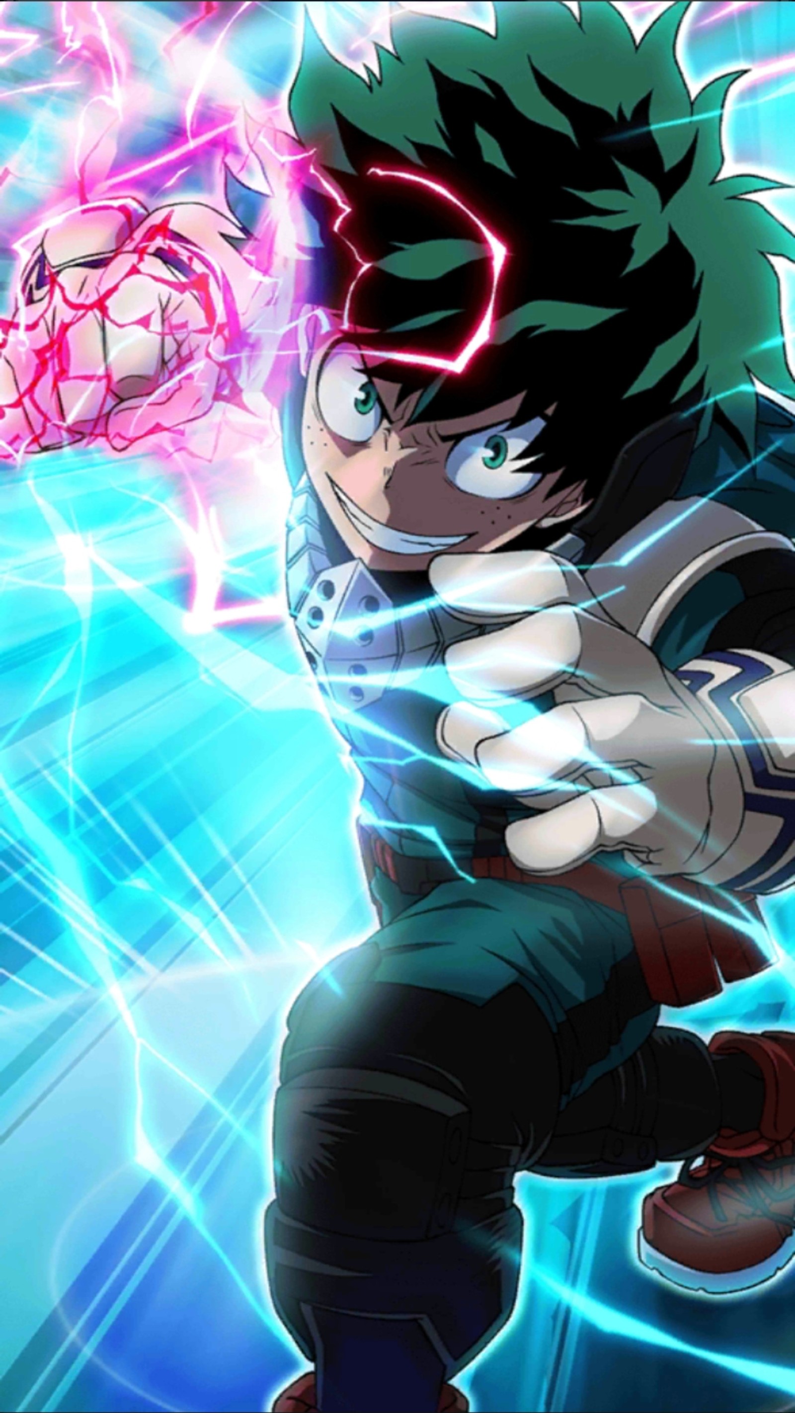 Anime character with a glowing head and a glowing hand (anime, fighting, hero, izuku midoriya)