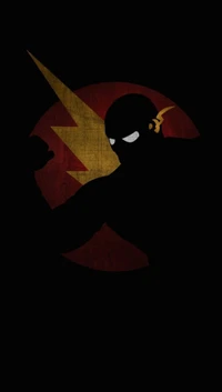 Silhouette de un superhéroe con emblema de rayo sobre un fondo oscuro.