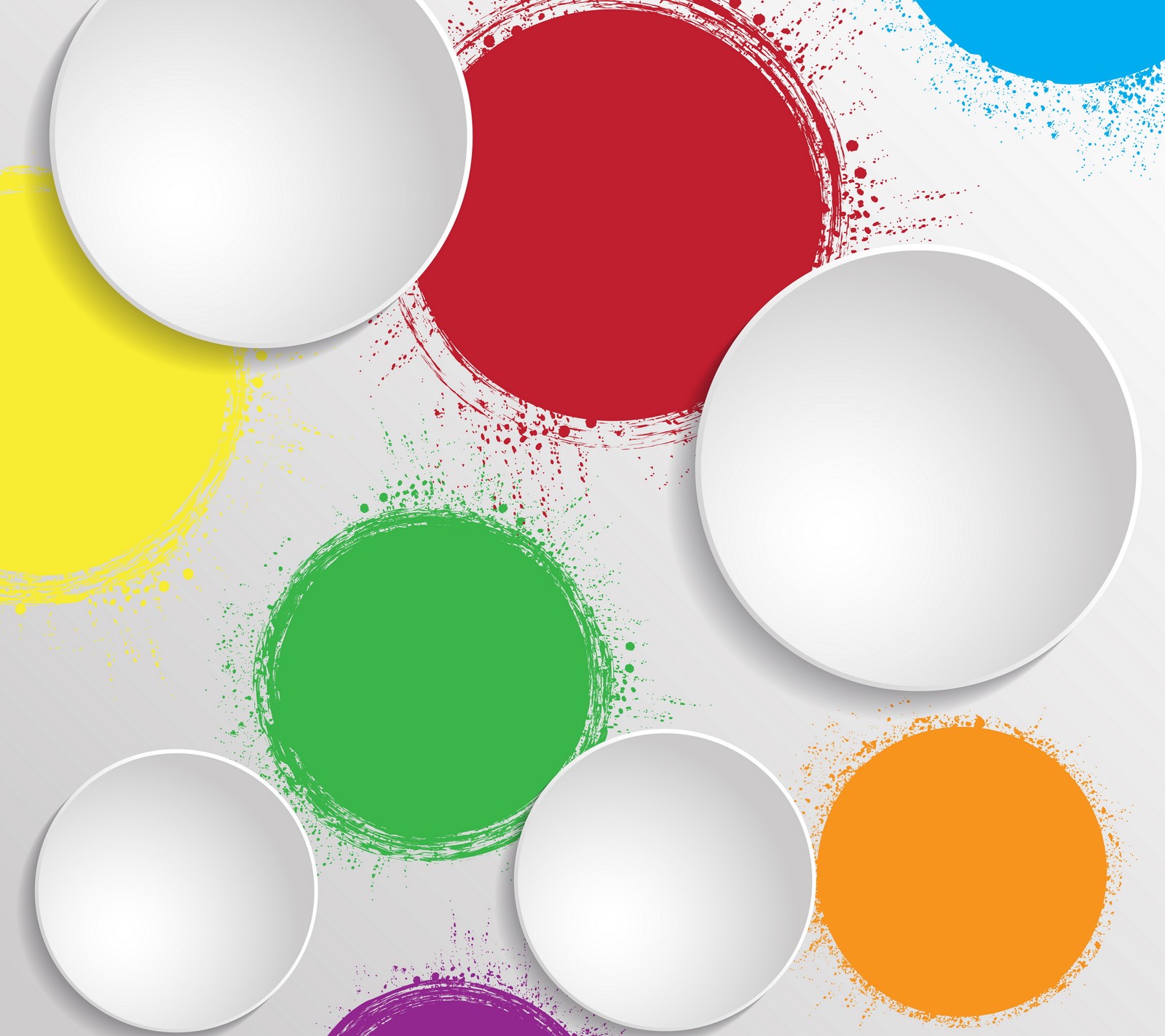 A group of colorful paint splatters on a white background (3d, abstract, background, circles, colors)