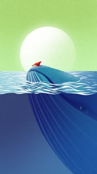 Electric Blue Waves: A Bird on a Slope Beneath a Radiant Sun