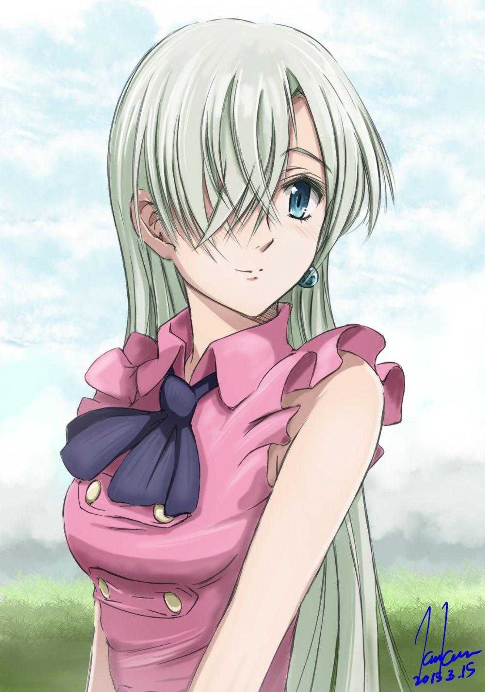 Chica de anime con cabello largo y blanco y ojos azules en un vestido rosa (anime, elisabeth, elizabeth, los 7 pecados capitales, nanatsu no taizai)