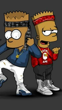 Personagens de desenho animado estilizados na moda hip-hop