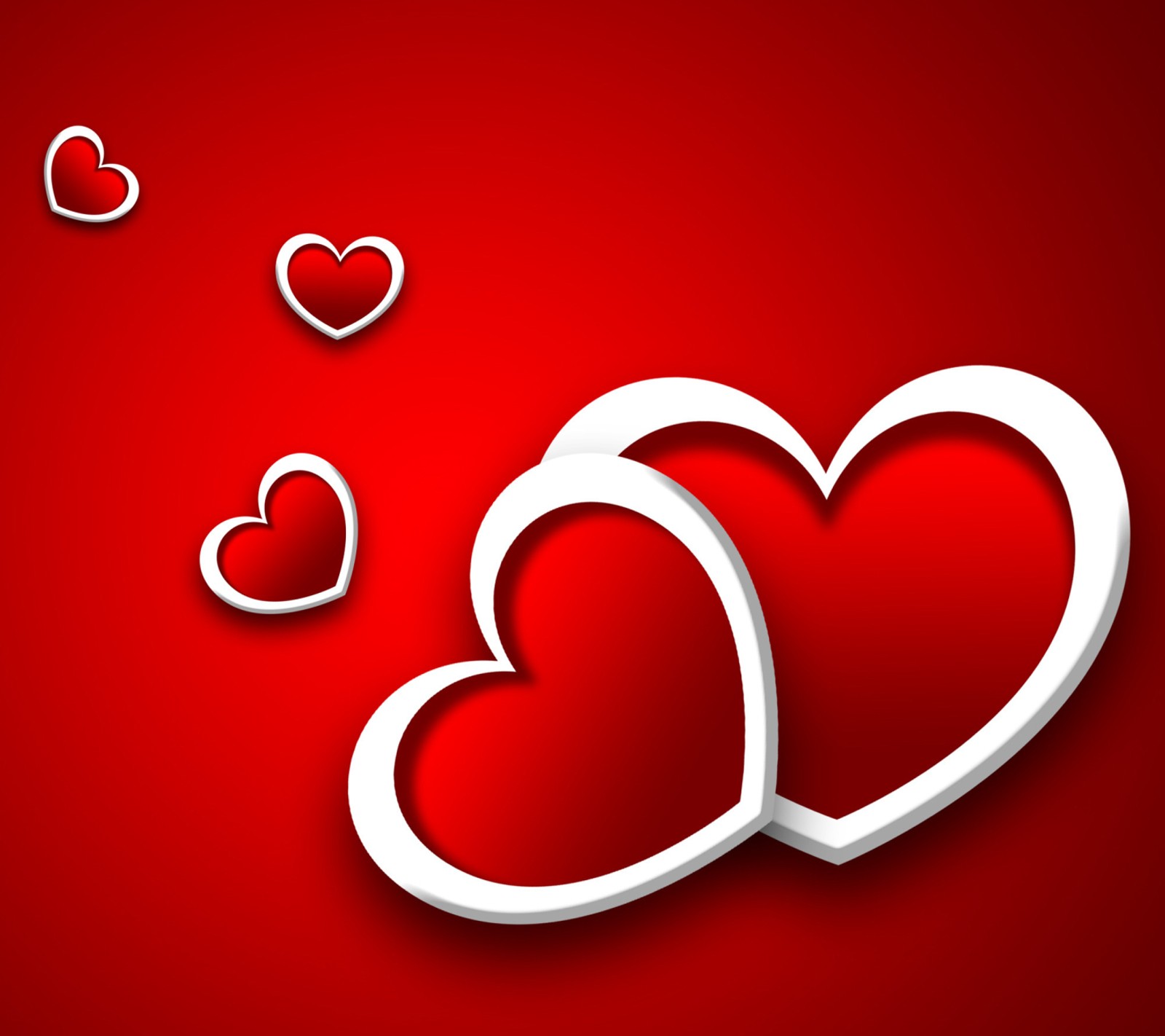 Two red hearts with white hearts on a red background (hearts, love)