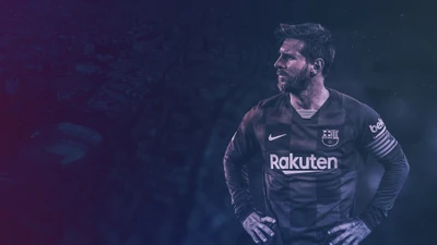 Lionel Messi in FC Barcelona Jersey Against a Dark Background