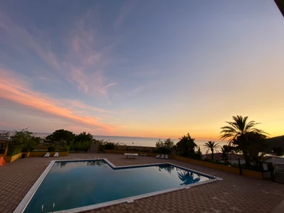 swimming pool, property, resort, real estate, sunset