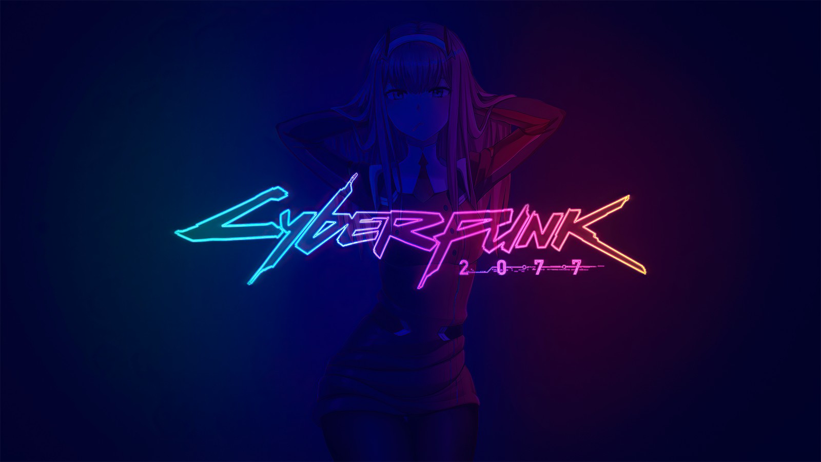 Cyberpunk - neontext auf dunklem hintergrund (cyberpunk 2077, zero two, darling in the franxx, neon logo, spiele)