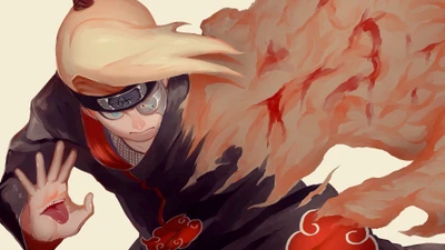 Deidara da Akatsuki liberando arte explosiva no anime Naruto.