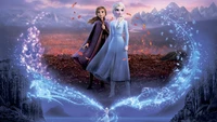 Frozen 2 Movie Poster: Elsa and Anna Amidst Enchanted Landscapes