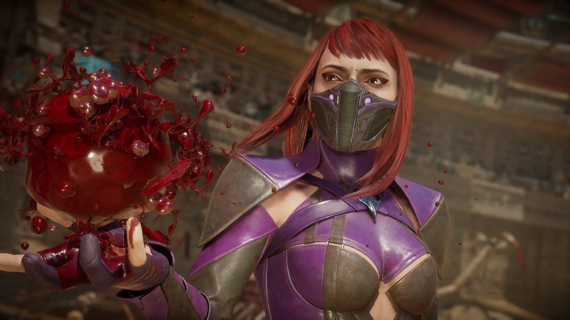 Женщина в пурпурном наряде с красным предметом (скарлет, skarlet, mortal kombat 11, видеоигра)