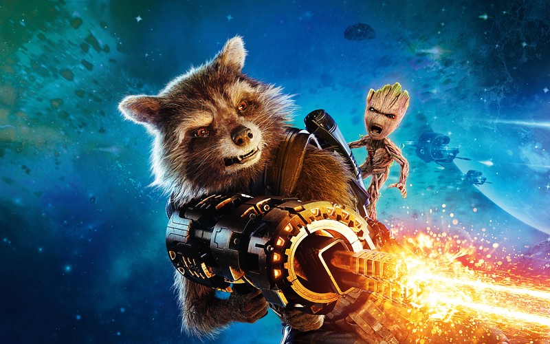 Ракета енот и грут в стражах галактики (rocket raccoon, грут, groot, космос, киновселенная marvel)