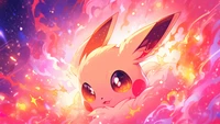 Fusão de anime vibrante de Eevee e Pikachu com brilhos mágicos