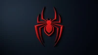 Emblema de araña roja estilizada sobre fondo oscuro