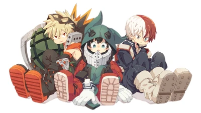 Amigos en entrenamiento: Bakugo, Midoriya y Todoroki de My Hero Academia