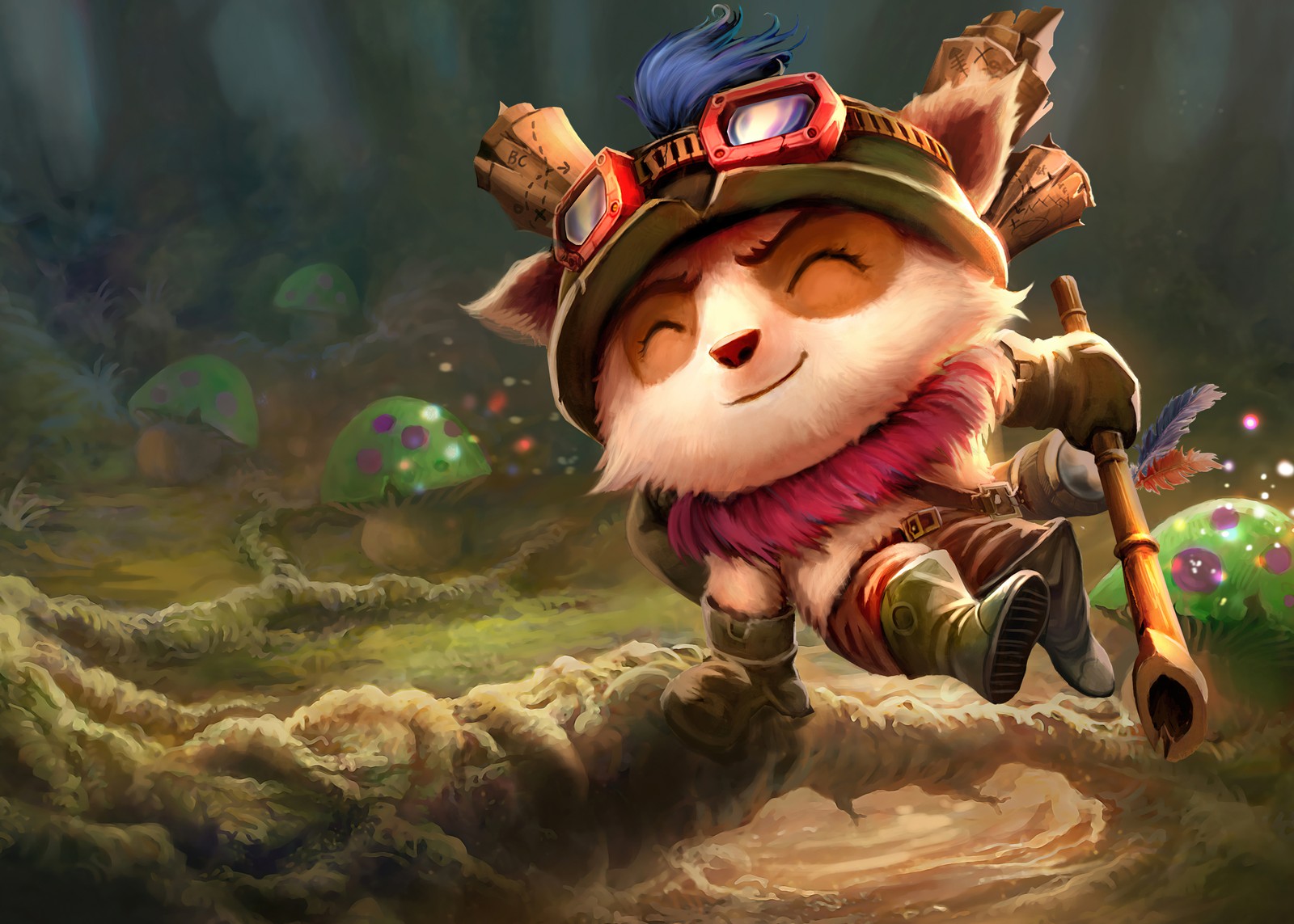 Близкий план кота с шляпой и палкой (тимо, teemo, league of legends, игры, обои 4k)