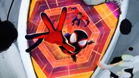 Miles Morales and Spider-Man 2099 in a Dynamic Action Scene from 'Spider-Man: Across the Spider-Verse'