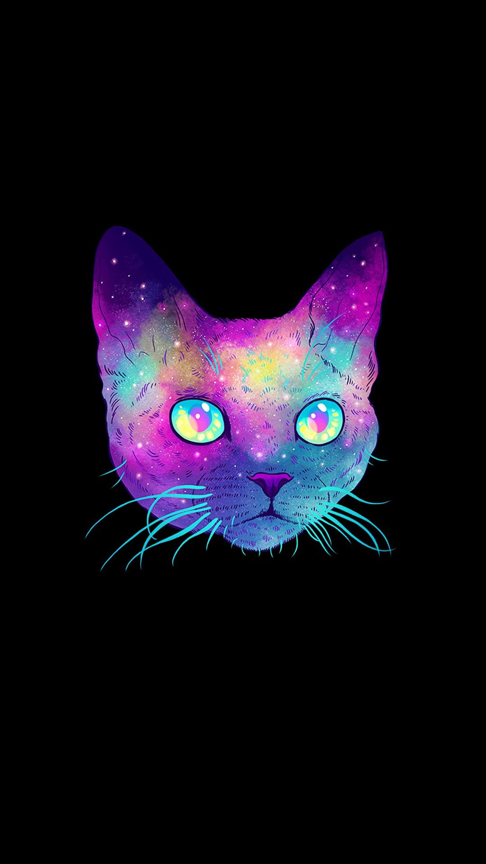 Nahaufnahme einer katze mit einem galaxie-design im gesicht (gato, bunt, niedlich)