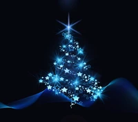 Neon Blue Abstract Christmas Tree with Shimmering Stars