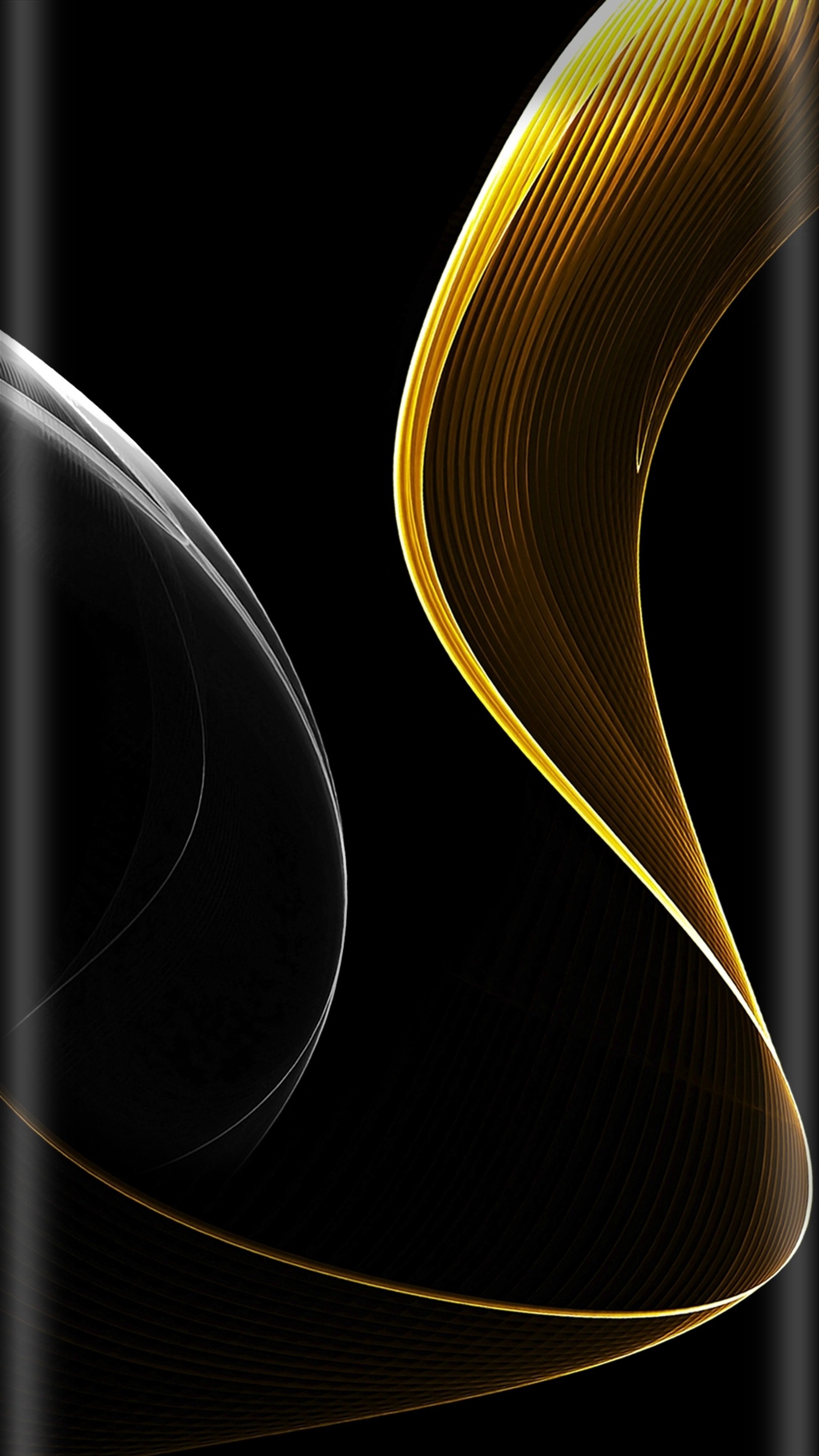 Um close em um celular com um design curvado na parte de trás (abstrato, beleza, estilo de borda, ouro, prata)