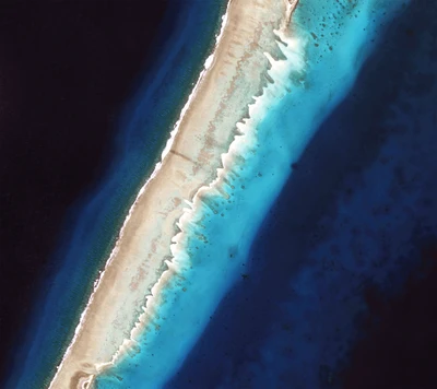 Vista aérea de una isla prístina rodeada de vibrantes aguas oceánicas azules.