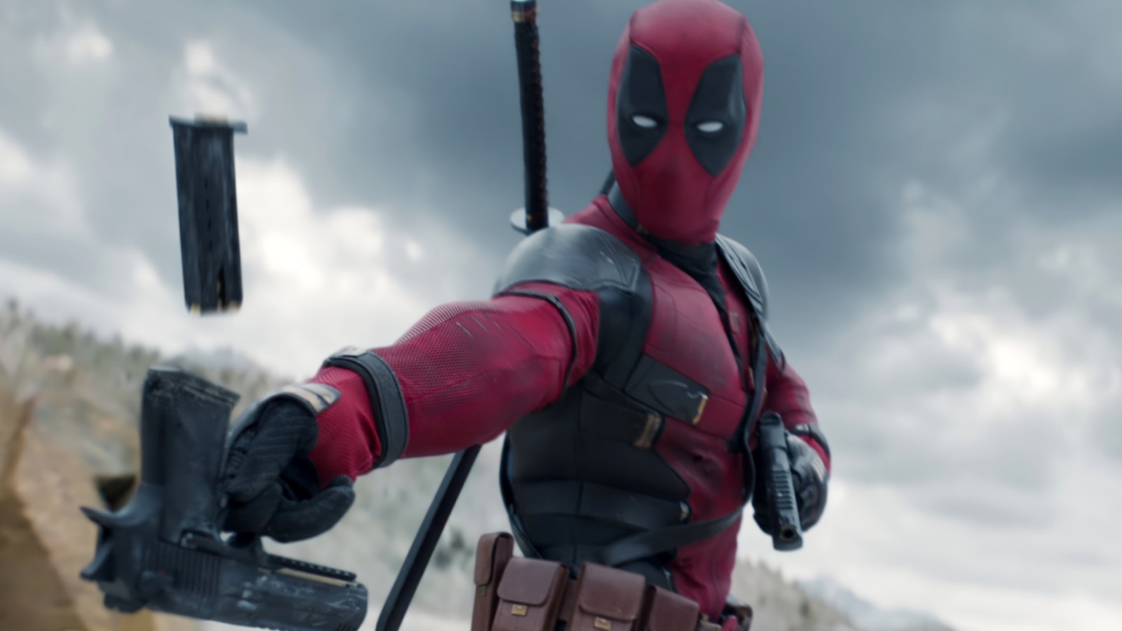 Deadpool is holding a gun and a gun in a scene from deadpool (deadpool amp wolverine, movie, deadpool, deadpool 3, marvel)