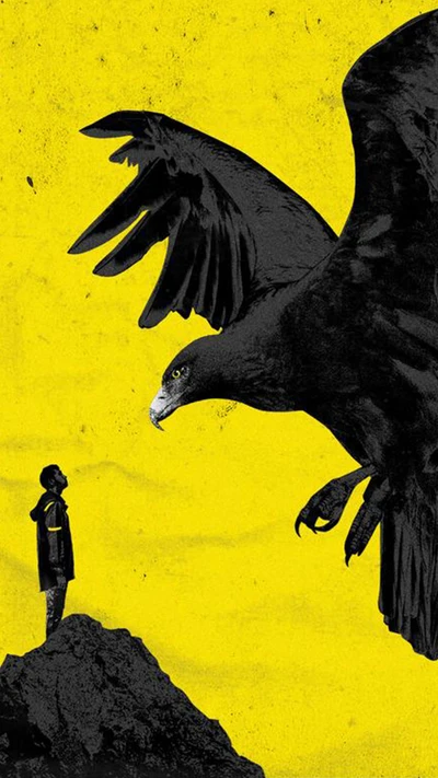 Twenty One Pilots: Trench Album Art with Eagle and Figure Against Yellow Background