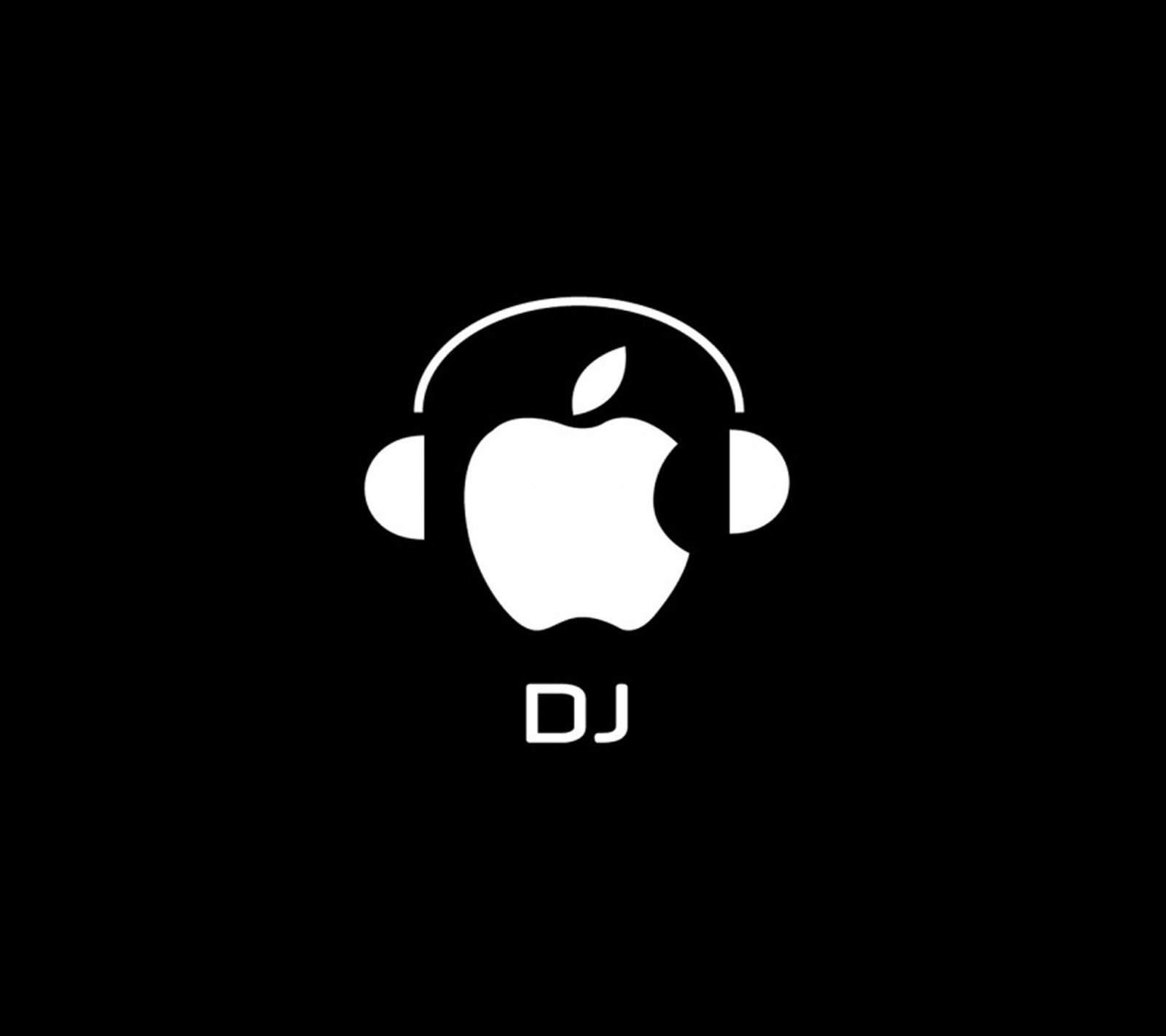 Um close de um fundo preto com um logotipo da apple branco (abstrato, maçã, dj)