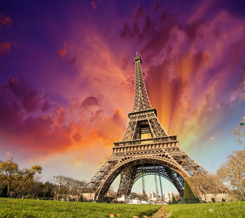 Вид на эйфелеву башню в париже на закате (эйфелева башня, париж, paris)