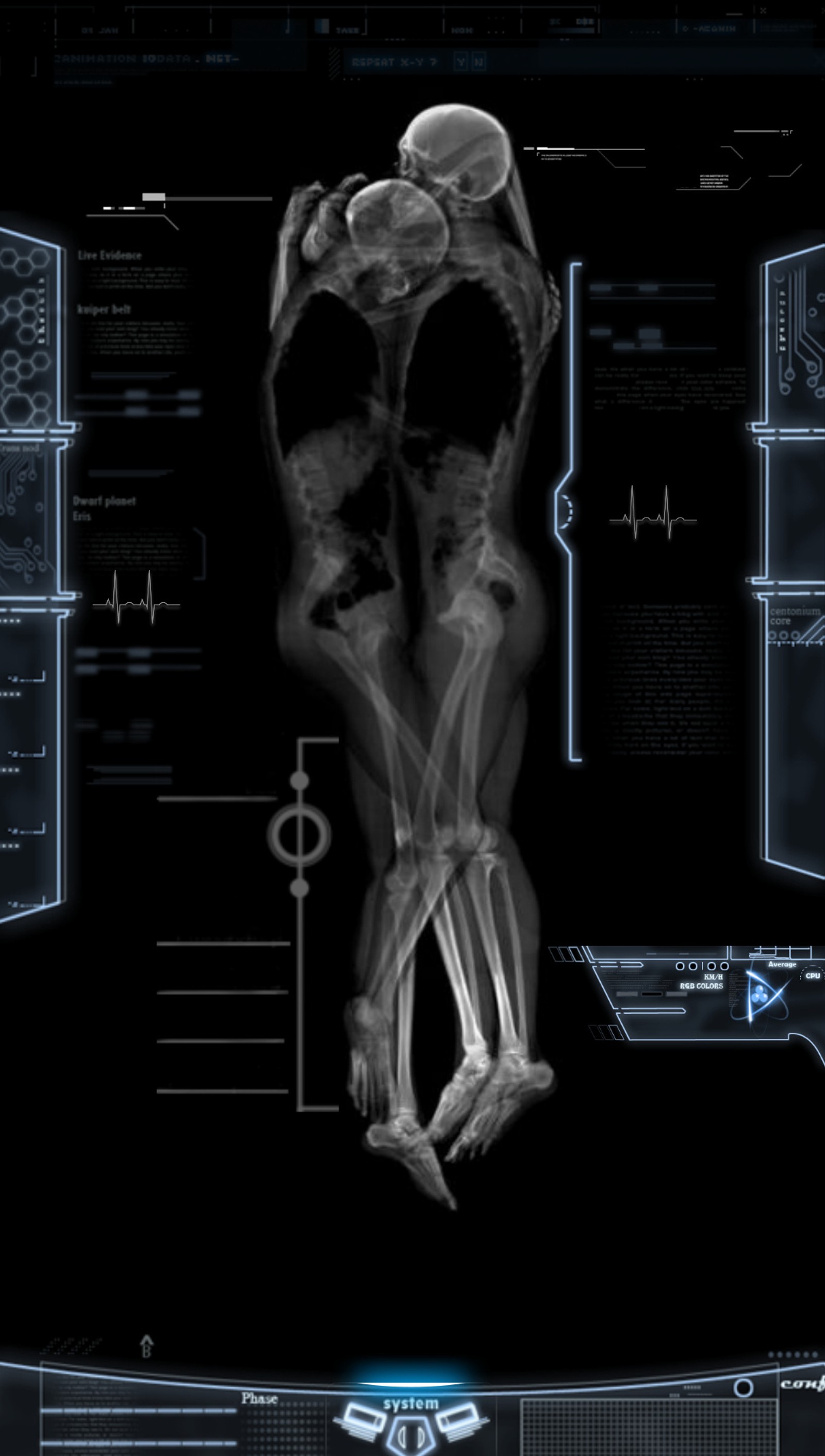 Arafed bild eines skeletts mit einem computerbildschirm, der einen computerbildschirm zeigt (strahlung, scan, synchrotron)