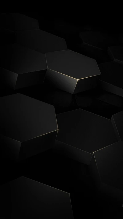 Design hexagonal abstrato 3D preto e dourado