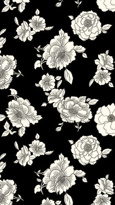 noir, floral, fleurs, motif, blanc