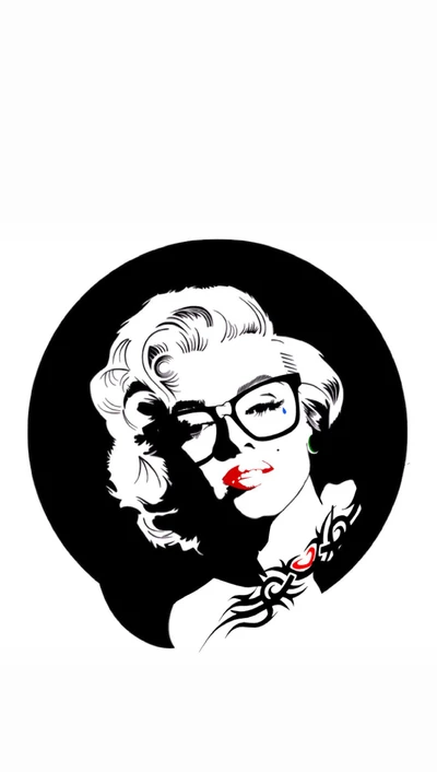 Stylized Portrait of a Woman with Glasses and Floral Tattoo Elements