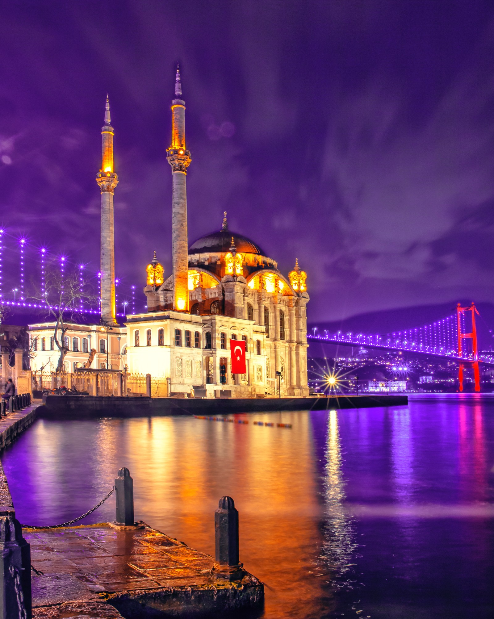 landmark, purple, mosque, night, reflection wallpaper