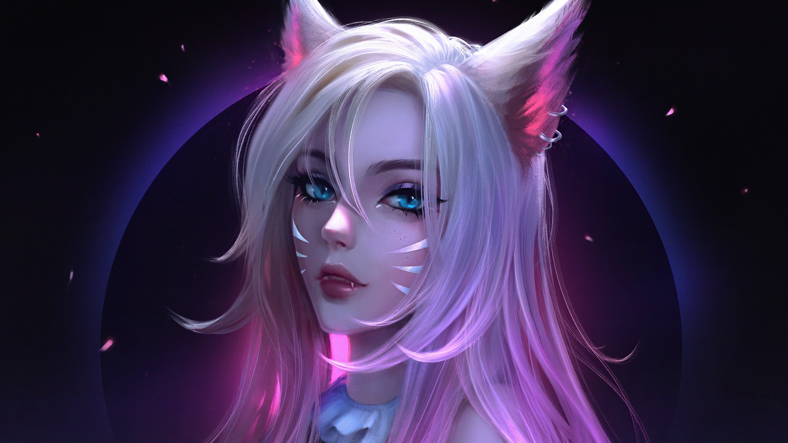 Близкий план женщины с розовыми волосами и рогами (ahri kda, league of legends, k pop, игры, обои 4k)