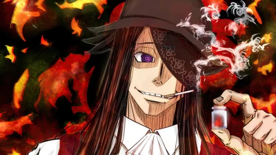 Joker de Fire Force con una poción misteriosa entre hojas ardientes